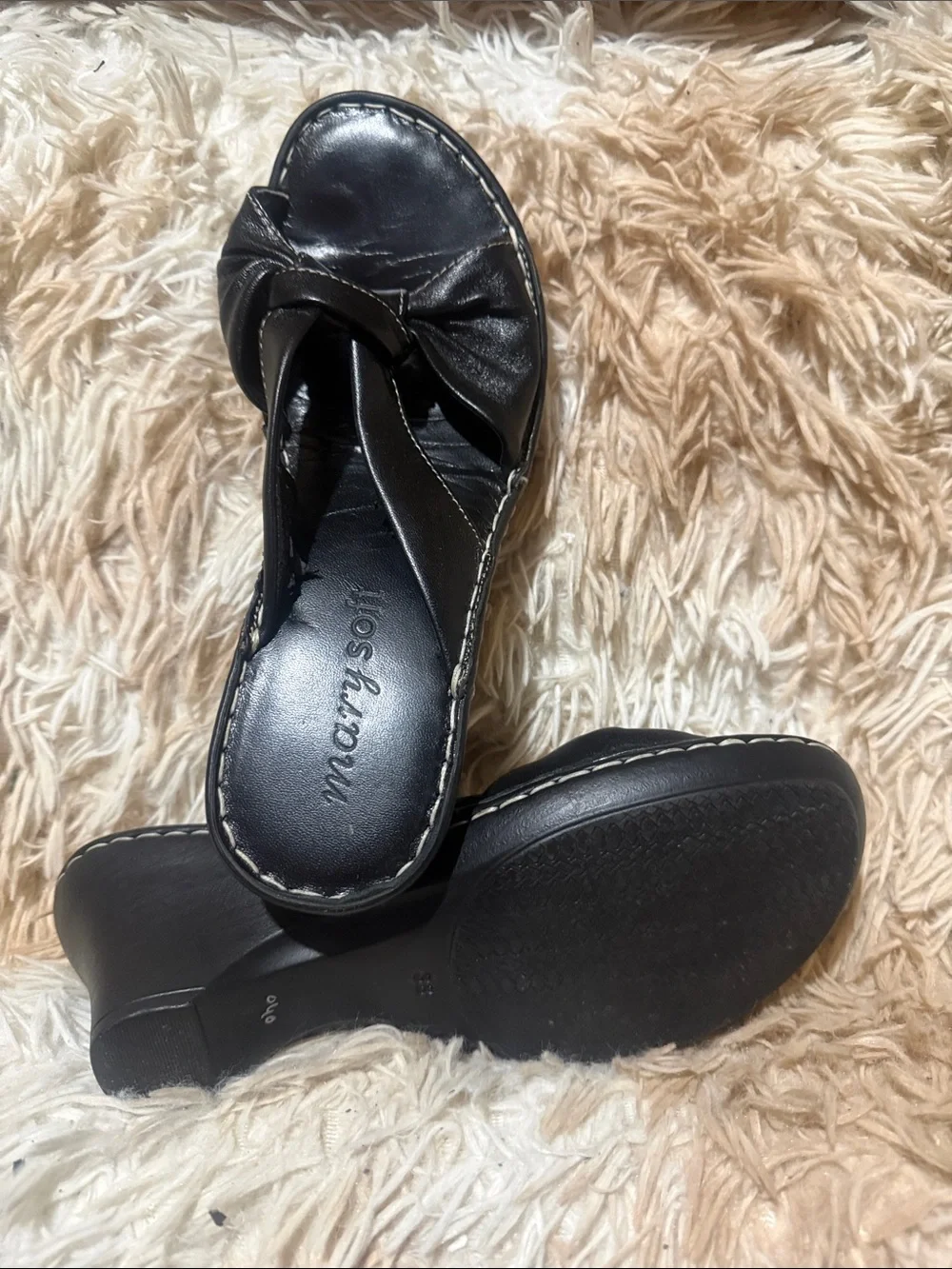 Women's Black Knotted Wedge Sandals - Picture 2 of 2